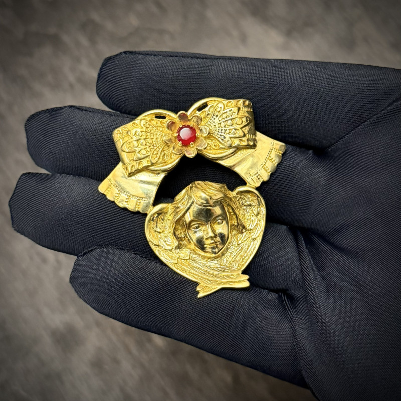 Кулон "Херувімський Оберіг" з латуні з червоним кристалом